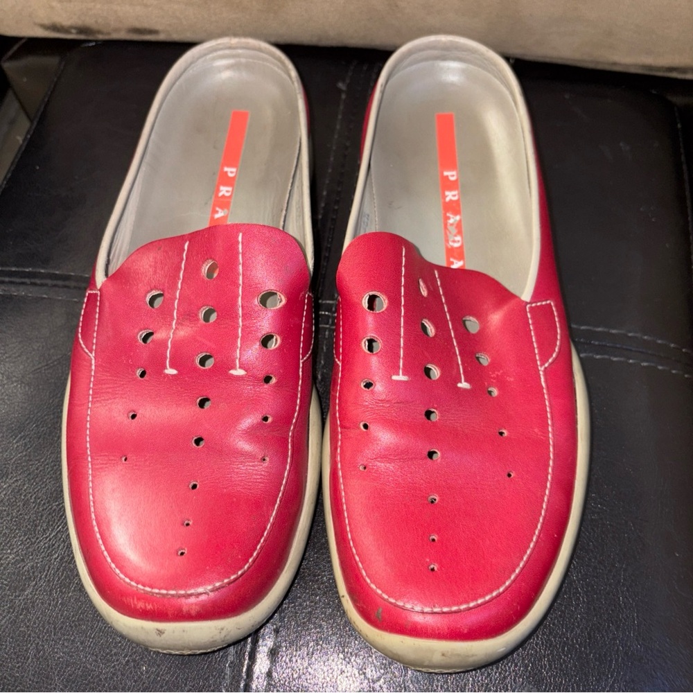 Prada Slip on  36.5 Burgundy & Gray . S equal to 6.5 U.S Size